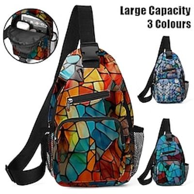 Men's Women's Crossbody Bag Shoulder Bag Chest Bag Polyester Outdoor Daily Holiday Zipper Print Large Capacity Lightweight Multi Carry Geometric Blue Rainbow Light Blue Lightinthebox