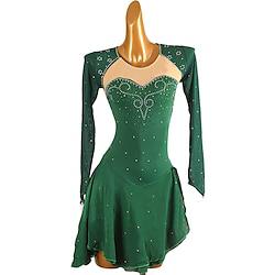 Figure Skating Dress Women's Girls' Ice Skating Dress Dark Green Patchwork Open Back Mesh High Elasticity Training Competition Skating Wear Classic Crystal / Rhinestone Long Sleeve Ice Skating Figure Lightinthebox