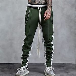 Men's Straight Sweatpants Trousers Pants Drawstring Elastic Waist Color Block Comfort Breathable Casual Daily Cotton Blend Sports Fashion ArmyGreen Micro-elastic  Elasticity Lightinthebox