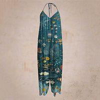 Women's Jumpsuit Backless Print Butterfly V Neck Casual Sport Daily Regular Fit Sleeveless Green Blue White S M L Spring Lightinthebox - thumbnail