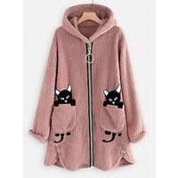 Women's Fleece Jacket Sherpa Fleece Teddy Pocket Zip Up Pink Cat Street Hoodie Long Sleeve Fleece S M L XL 2XL Lightinthebox - thumbnail