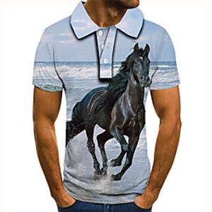 Men's Golf Shirt Tennis Shirt 3D Print Graphic Prints Horse Animal Button-Down Short Sleeve Street Tops Casual Fashion Cool Blue / Sports miniinthebox