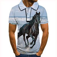Men's Golf Shirt Tennis Shirt 3D Print Graphic Prints Horse Animal Button-Down Short Sleeve Street Tops Casual Fashion Cool Blue / Sports miniinthebox - thumbnail