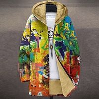 Graffiti Abstract Men's Fleece Jacket Coat Hoodie Jacket Daily Wear Going out Fall  Winter Hooded Long Sleeve Black Yellow S M L Polyester Jacket Lightinthebox - thumbnail