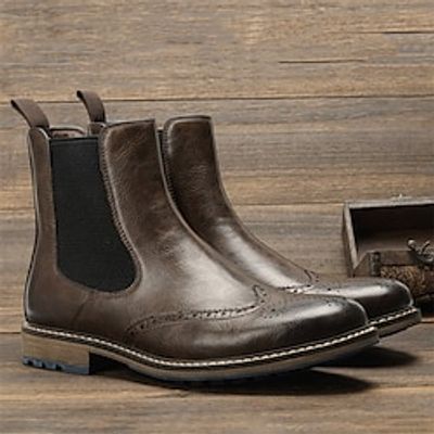 Men's Boots Chelsea Boots Brogue Dress Shoes Plus Size Vintage Business Casual Daily PU Comfortable Booties  Ankle Boots Loafer Brown Coffee Winter Lightinthebox