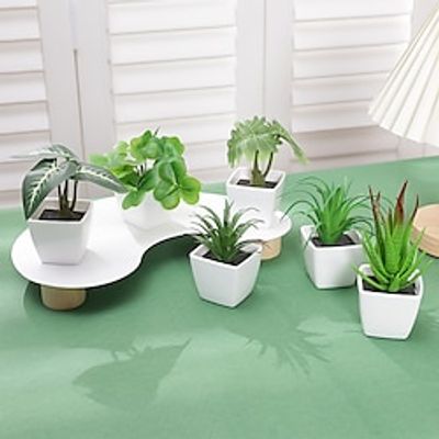 6pcsset 2024 Evergreen plants And Flowers Simulating Succulent Small Trees and Potted Plants Suitable For Home Restaurant Indoor Tabletop Shelf And Window Sill Decoration Lightinthebox