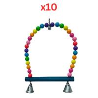 Pets Club Plastic And Wooden Bird Toy With Beeds & Bell H-20 Cm, W- 17 Cm (Pack of 10)