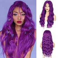 Auburn Blonde Purple Green Blue Wig Long Wavy Wigs for Women Middle Part Cosplay Wig Long Curly Synthetic Wigs Purple Wigs for Women Halloween Party Use Lightinthebox