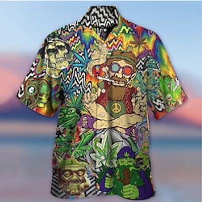 Men's Shirt Summer Hawaiian Shirt Abstract Graphic Prints Cuban Collar Green Casual Hawaiian Short Sleeve Button-Down Print Clothing Apparel Sports Fashion Streetwear Designer miniinthebox