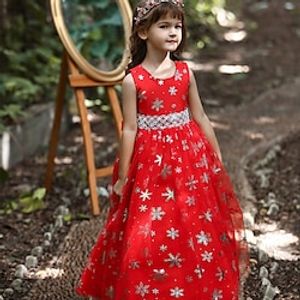 Kids Girls' Party Dress Solid Color Sequin Sleeveless Graduation Pegeant Sequins Daily Princess Beautiful Cotton Knee-length Party Dress Spring Fall Winter 4-12 Years White Pink Red Lightinthebox