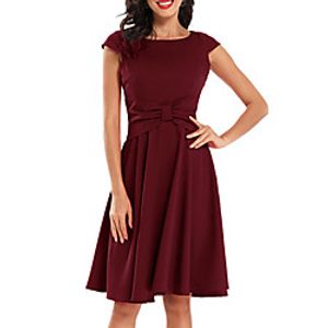 Women's A Line Dress Knee Length Dress Wine Navy Blue Sleeveless Solid Color Ruched Bow Fall Summer Round Neck Work Elegant Casual 2021 S M L XL XXL miniinthebox