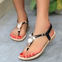 Women's Sandals Flat Sandals Rhinestone Imitation Pearl Flat Heel Open Toe Casual Suede Loafer Black Red Purple miniinthebox - thumbnail