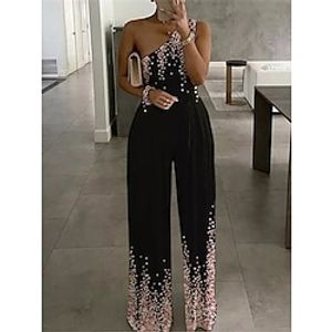 Women's Jumpsuit Backless High Waist Floral One Shoulder Streetwear Office Street Regular Fit Sleeveless Black White Yellow S M L Summer miniinthebox