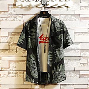 Men's Shirt Other Prints Graphic Print Short Sleeve Casual Tops Lightweight Hawaiian Comfortable Beach Light Yellow Black  White White Lightinthebox