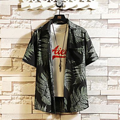 Men's Shirt Other Prints Graphic Print Short Sleeve Casual Tops Lightweight Hawaiian Comfortable Beach Light Yellow Black  White White Lightinthebox