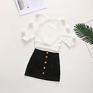 Kids Girls' Clothing Set Long Sleeve White Blushing Pink Light Brown White Jacquard Solid Colored School Casual / Daily Active Punk  Gothic Regular miniinthebox