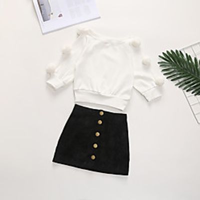 Kids Girls' Clothing Set Long Sleeve White Blushing Pink Light Brown White Jacquard Solid Colored School Casual / Daily Active Punk  Gothic Regular miniinthebox