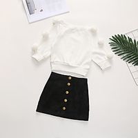 Kids Girls' Clothing Set Long Sleeve White Blushing Pink Light Brown White Jacquard Solid Colored School Casual / Daily Active Punk  Gothic Regular miniinthebox - thumbnail
