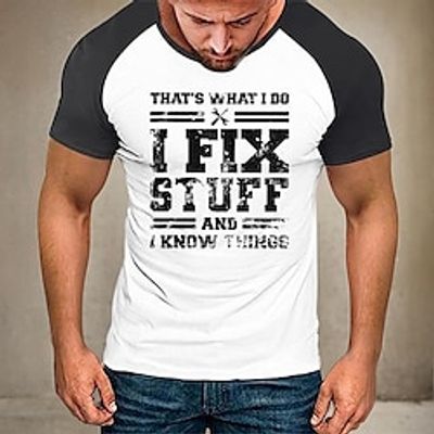 Color Block I Fix Stuff Fashion Designer Casual Men's 3D Print Short Sleeve Shirt T shirt Tee Tee Top Daily Holiday Vacation T shirt Black White Light Grey Short Sleeve Crew Neck Shirt Summer Lightinthebox