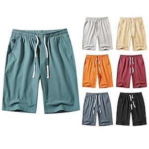 Men's Beach Shorts Casual Shorts Drawstring Elastic Waist Solid Colored Comfort Wearable Outdoor Daily Streetwear Casual Black White Micro-elastic miniinthebox