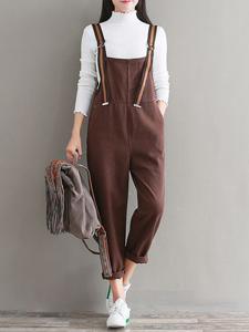 Casual Women Solid Strap Pockets Jumpsuits