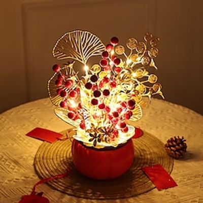 New Year and Spring Festival Ornaments Simulated Berry LED Light Potted Plant (Without Battery) Suitable For Decorating Home Festive Scenes Tabletops Windowsills Etc Lightinthebox