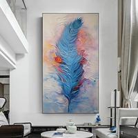 Handmade Original Feather Oil Painting On Canvas Boho Wall Art Decor Thick Texture Abstract Painting for Home Decor With Stretched Frame/Without Inner Frame Painting Lightinthebox