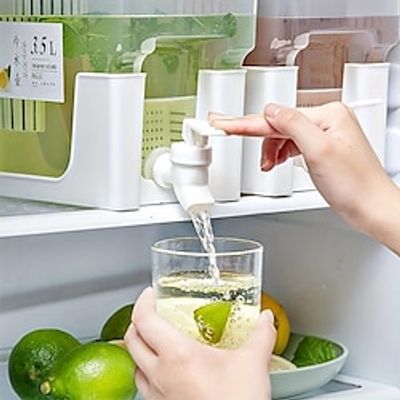 3.5L Cold Summer Homemade Drinks Water Bottle With Faucet Household Refrigerator Cool White Open Juice Fruit Drink Tea Bucket Large Capacity High Temperature Resistant Cool Water Bottle For Fridge, Pa Lightinthebox