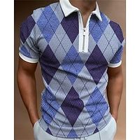 Men's Quarter Zip Polo Golf Shirt Daily Holiday Quarter Zip Short Sleeve Fashion Basic Color Block Geometic Spring  Summer Regular Fit Royal Blue Blue Dark Blue Quarter Zip Polo Lightinthebox