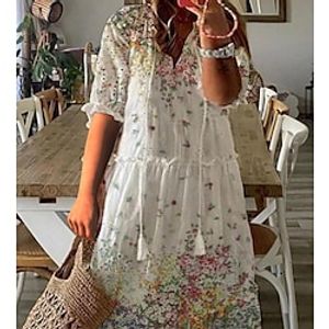 Women's Plus Size A Line Dress Floral V Neck Half Sleeve Spring Fall Vintage Casual Maxi long Dress Holiday Date Dress Lightinthebox