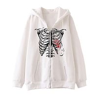 Women's Hoodie Jacket Warm Breathable Outdoor Daily Wear Vacation Going out Pocket Print Zipper Hoodie Vintage Sports Street Style Halloween Skeleton Regular Fit Outerwear Long Sleeve Winter Fall Lightinthebox - thumbnail