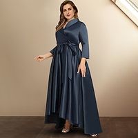 A-Line Plus Size Curve Mother of the Bride Dresses High Low Dress Formal Asymmetrical 34 Length Sleeve Shirt Collar Satin with Bow(s) Pleats 2022 Lightinthebox - thumbnail