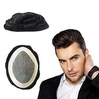 Mens Hair Replacement Systems Toupee for Men Black Real Wigs Poly Coating Human Hair Fine Mono Hairpieces #1B 6X8 7X9 8X10 Lightinthebox