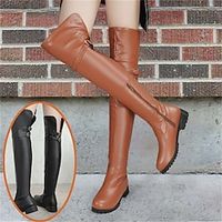 Women's Boots Motorcycle Boots Plus Size Work Boots Outdoor Daily Over The Knee Boots Thigh High Boots Winter Buckle Flat Heel Round Toe Vintage Casual Minimalism Faux Leather Zipper Black Brown Beige miniinthebox