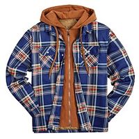 Men's Parka Jacket Street Daily Going out Fall Winter Regular Coat Regular Fit Warm Breathable Sporty Casual Jacket Long Sleeve Plaid  Check Full Zip Pocket Navy Blue  Print Lightinthebox - thumbnail
