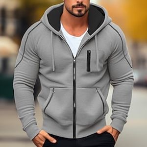 Men's Hoodie Full Zip Hoodie Jacket Outerwear Black Army Green Navy Blue Gray Hooded Color Block Patchwork Sports  Outdoor Daily Holiday Streetwear Cool Casual Spring   Fall Clothing Apparel Hoodies Lightinthebox