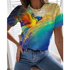 Women's T shirt Tee Bird Casual Weekend Painting T shirt Tee Short Sleeve Print Round Neck Basic Essential Green S / 3D Print miniinthebox