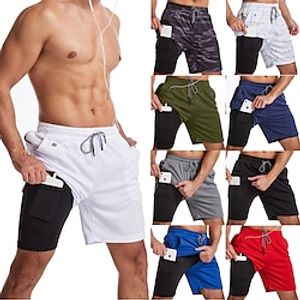 Men's Active Shorts Running Shorts Casual Shorts 2 in 1 Elastic Drawstring Design With Compression Liner Solid Color Comfort Breathable Knee Length Sports Outdoor Casual Daily Fashion Streetwear miniinthebox