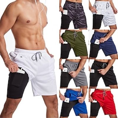 Men's Active Shorts Running Shorts Casual Shorts 2 in 1 Elastic Drawstring Design With Compression Liner Solid Color Comfort Breathable Knee Length Sports Outdoor Casual Daily Fashion Streetwear miniinthebox