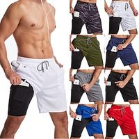Men's Active Shorts Running Shorts Casual Shorts 2 in 1 Elastic Drawstring Design With Compression Liner Solid Color Comfort Breathable Knee Length Sports Outdoor Casual Daily Fashion Streetwear miniinthebox - thumbnail