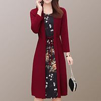 Women's Two Piece Dress Knee Length Dress Green Black Red Long Sleeve Floral Print Fall Spring Round Neck Stylish Casual Modern 2021 M L XL XXL 3XL 4XL 5XL Lightinthebox - thumbnail