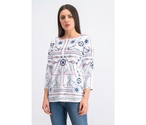 Womens Printed Boat-Neck Top  Bright White