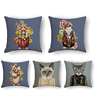 Cushion Cover 5PCS Linen Soft Print Square Throw Pillow Cover Cushion Case Pillowcase for Sofa Bedroom 45 x 45 cm (18 x 18 Inch) Superior Quality Mashine Washable Lightinthebox