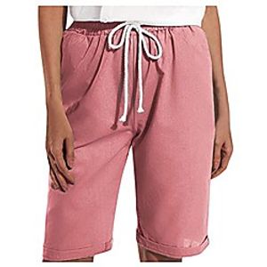 huojing bermuda shorts for women cotton linen shorts pockets elastic waist solid summer short straight pants,pink,l Lightinthebox