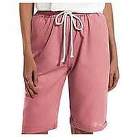 huojing bermuda shorts for women cotton linen shorts pockets elastic waist solid summer short straight pants,pink,l Lightinthebox - thumbnail