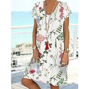 Women's Shift Dress Mid-Length Short Sleeve Floral Holiday 2023 Spring And Summer V-Neck Casual Weekend Lightinthebox