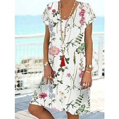 Women's Shift Dress Mid-Length Short Sleeve Floral Holiday 2023 Spring And Summer V-Neck Casual Weekend Lightinthebox