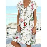 Women's Shift Dress Mid-Length Short Sleeve Floral Holiday 2023 Spring And Summer V-Neck Casual Weekend Lightinthebox - thumbnail