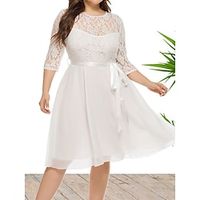 Women's Plus Size Curve Party Dress Lace Dress Sheath Dress Solid Color Midi Dress 34 Length Sleeve Lace up Lace Crew Neck Fashion Wedding White Wine Spring Fall XL XXL 3XL 4XL 5XL Lightinthebox - thumbnail