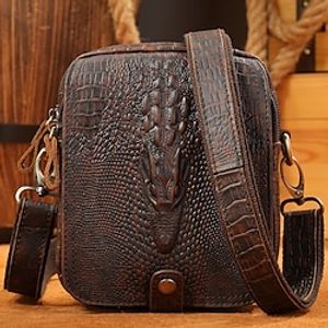 Men's Crossbody Bag Shoulder Bag Messenger Bag Nappa Leather Cowhide Daily Zipper Solid Color Black / Gold Coffee miniinthebox